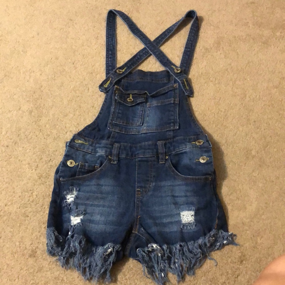 Almost famous shortall denim overalls. Size 0. No tears or damage to the product